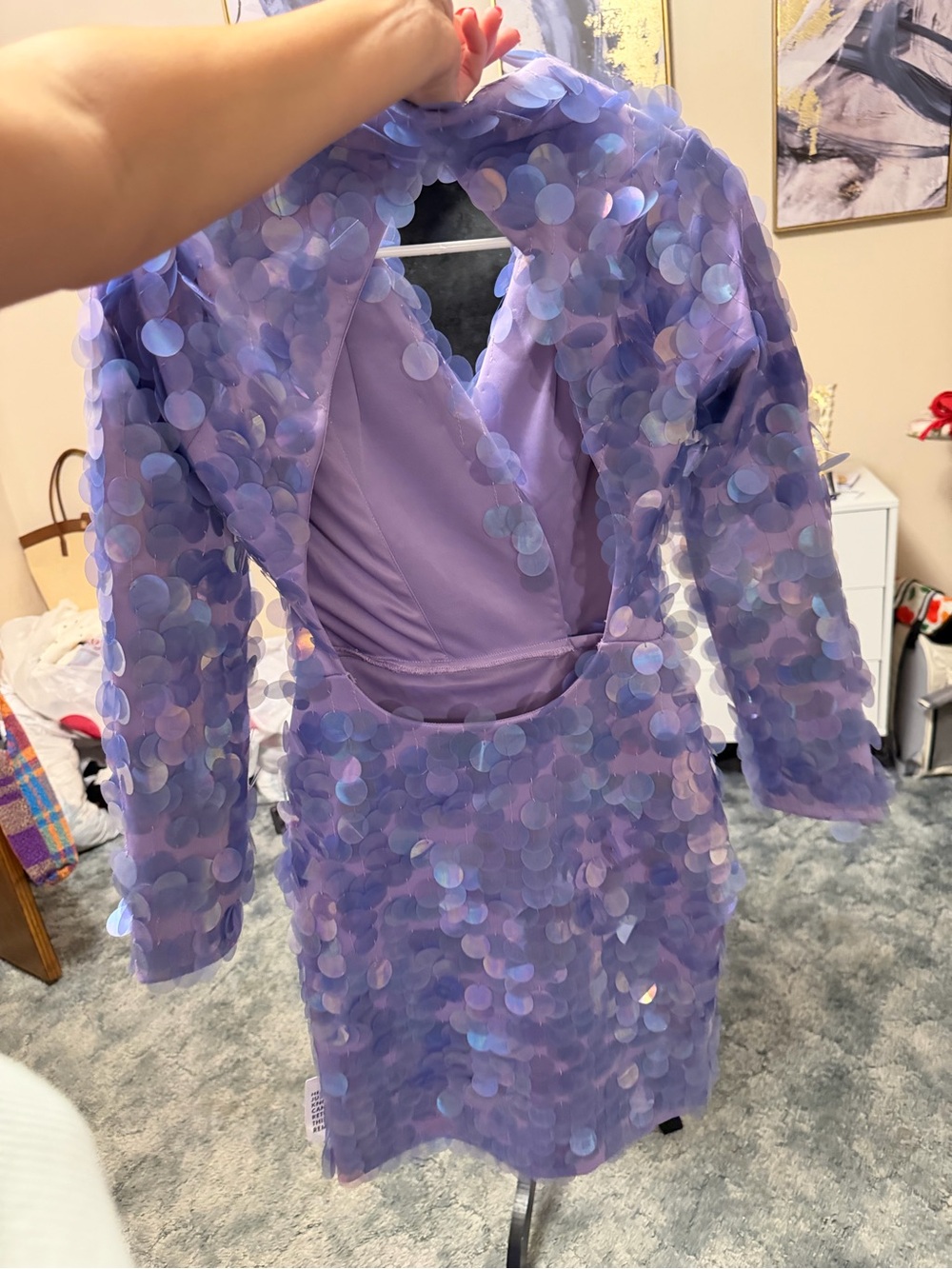 ASOS Lavender Iridescent Sequin Long Sleeve Sheath Dress - Picture 4 of 8